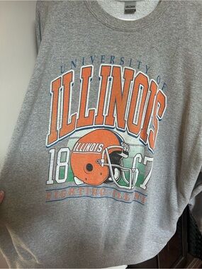 Gildan Grey Sweatshirt with Orange Illinois Helmet Graphic